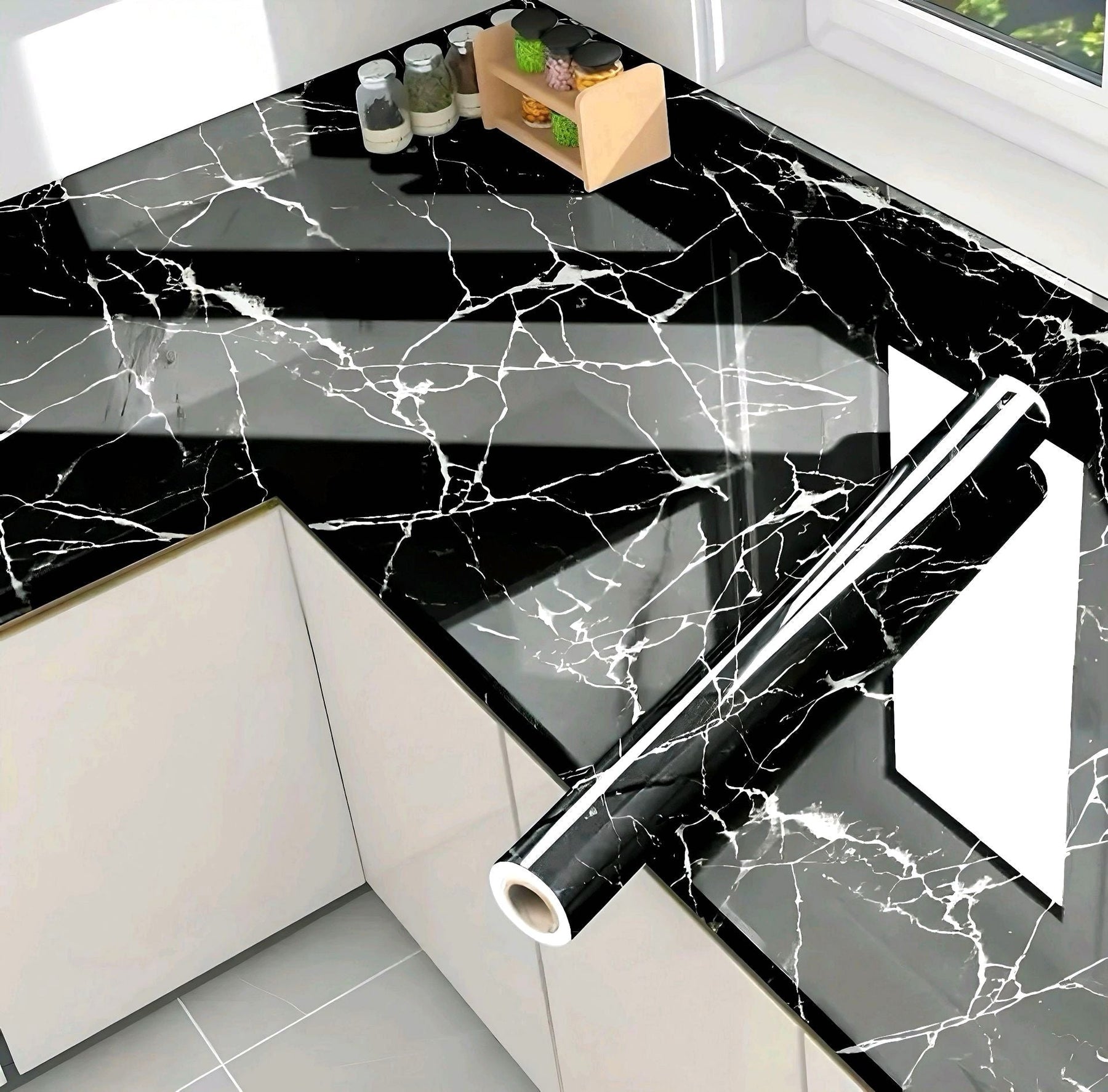 Premium Black Marble Roll Sheet (60 x 200cm) – Self-Adhesive Contact Paper for Home Decor