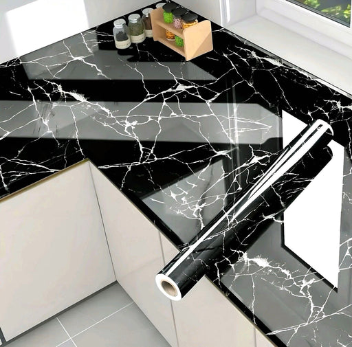 Premium Black Marble Roll Sheet (60 x 200cm) – Self-Adhesive Contact Paper for Home Decor