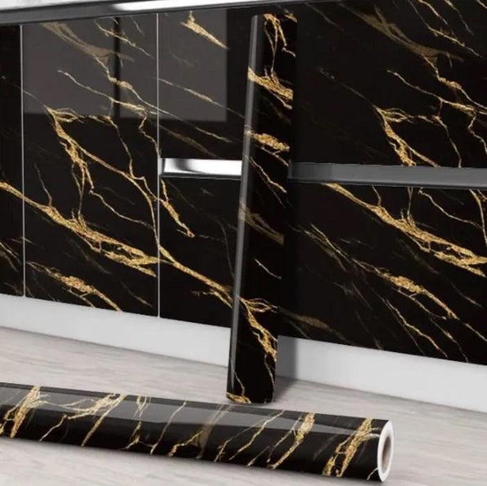 Black & Brown Marble Roll Sheet (60 x 200cm) – Self-Adhesive Vinyl Contact Paper for Premium Home Decor