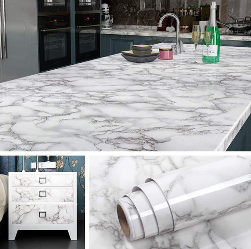 Elegant White Marble Roll Sheet (60 x 200cm) – Self-Adhesive Contact Paper for DIY Home Decor