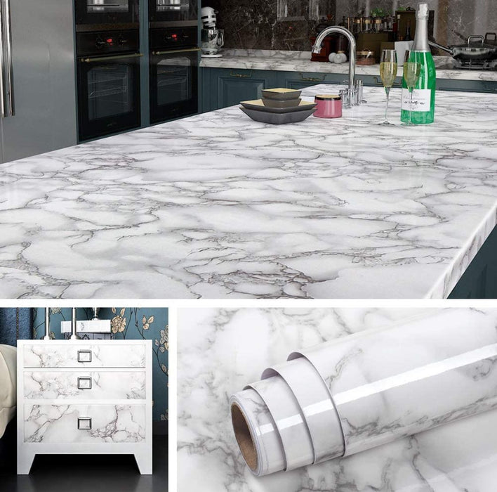 Elegant White Marble Roll Sheet (60 x 200cm) – Self-Adhesive Contact Paper for DIY Home Decor